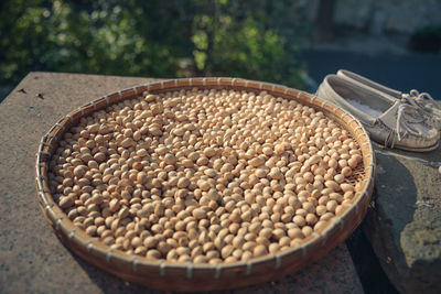 High angle view of bread in container