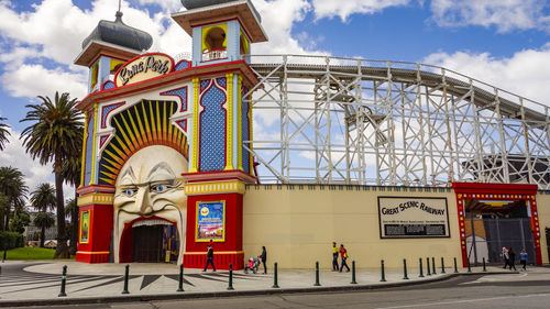 Low angle view of building against sky in city
