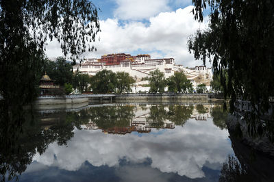Reflection of buildings in lake