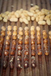 High angle view of peanuts on table