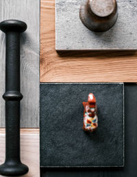 High angle view of chess pieces on table