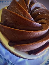 High angle view of dessert in plate on table