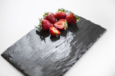 Close-up of strawberry fruit in plate