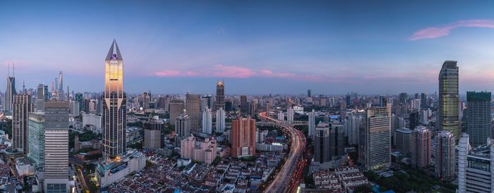 Shanghai skyline at dusk