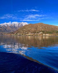 Scenic view of lake against blue sky