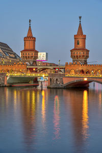 The towers of the beautiful oberbaumbruecke in berlin at twilight