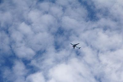 Low angle view of airplane flying in sky