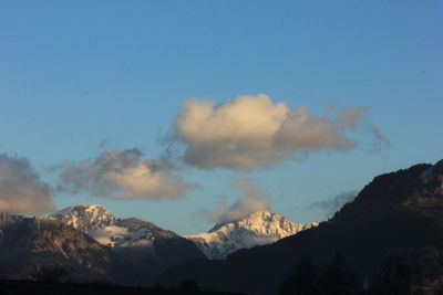 View of mountain range against cloudy sky