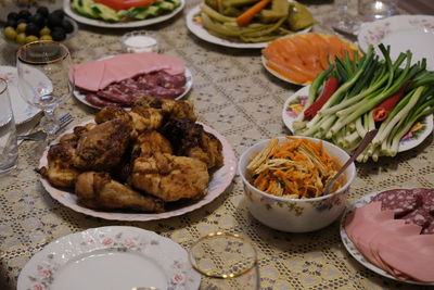 High angle view of food on table