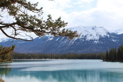 Scenic view of snowcapped mountains and lake against sky