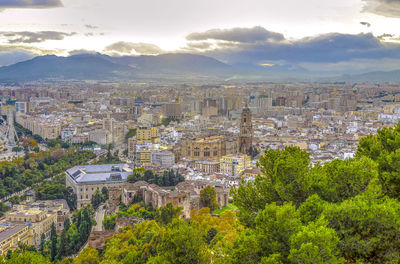 High angle view of buildings in city