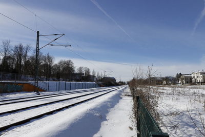 Snow covered landscape against sky