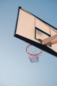 Low angle view of basketball hoop against clear sky