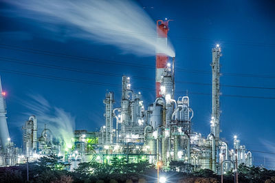 Night view of oil refinery