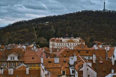 High angle view of townscape against sky