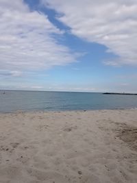 Scenic view of beach against cloudy sky