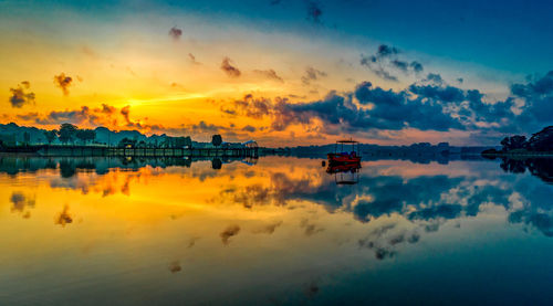 Scenic view of lake against sky during sunset