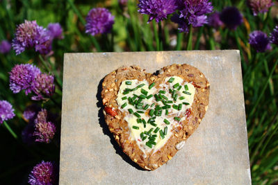 High angle view of heart shape on white wall