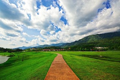 Scenic view of agricultural landscape against sky