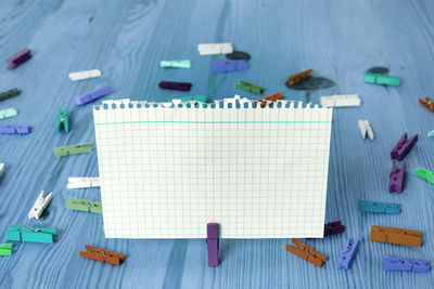 High angle view of colored pencils on table