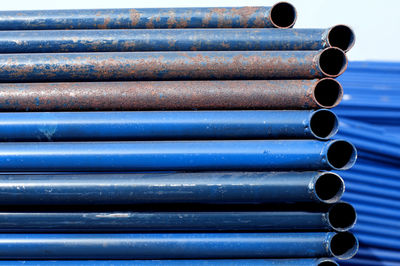 Full frame shot of construction blue  pipes rusty