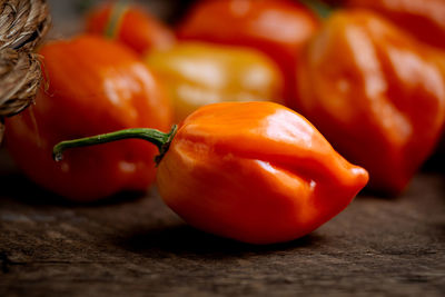 Close-up of bell peppers on table