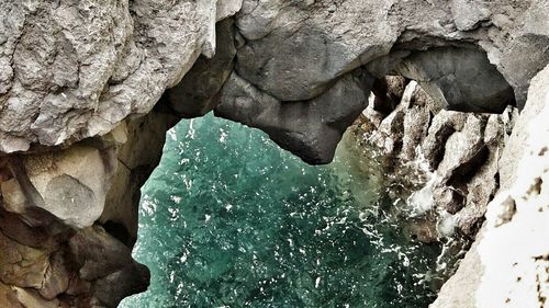 High angle view of rocks in sea