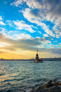 Scenic view of sea against cloudy sky