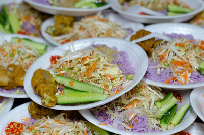 High angle view of meal served in bowl