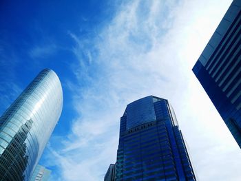 Low angle view of modern buildings against sky