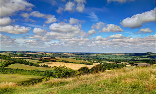 Scenic view of field against cloudy sky