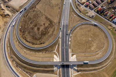 Aerial drone view of trucks passing on a highway. a0 highway, turda-gilau section, romania