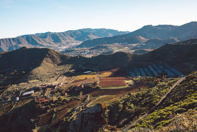 Aerial view of mountain range against sky