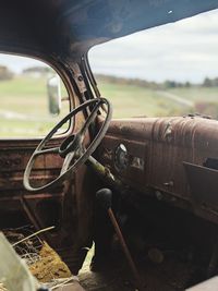 Interior of rusty car