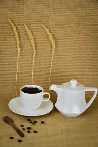 Close-up of coffee cup on table