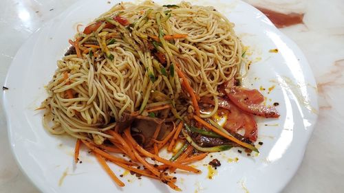 High angle view of meal served in plate