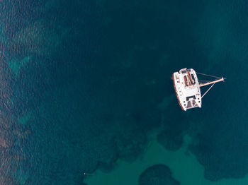 High angle view of ship in sea