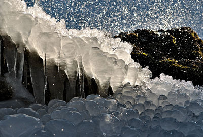 View of frozen waterfall