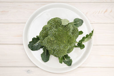 High angle view of salad in bowl on table