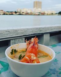 Close-up of seafood in bowl on table