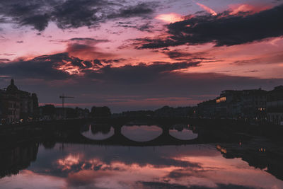 Scenic view of river against romantic sky at sunset