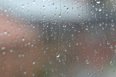 Full frame shot of raindrops on glass window