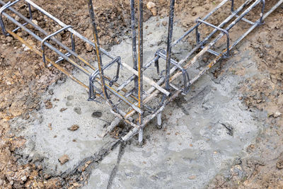 High angle view of rusty railing at construction site