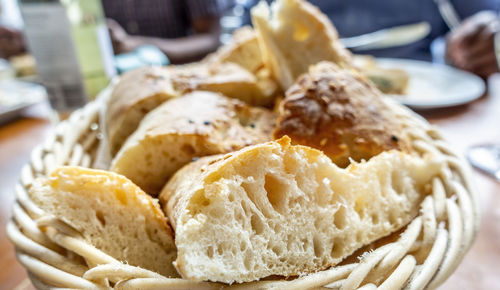 Close-up of bread in basket on table