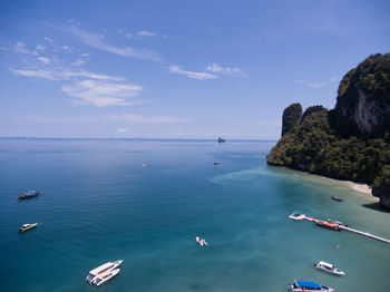 High angle view of boats in sea