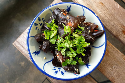 High angle view of food in bowl on table