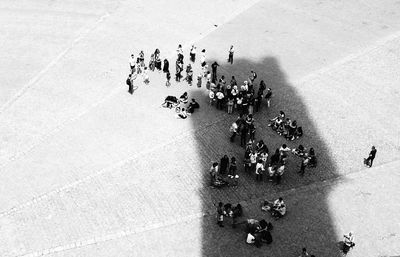 High angle view of people on street