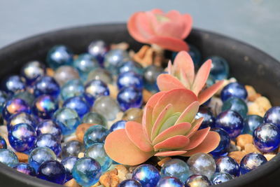 Close-up of multi colored toys on table