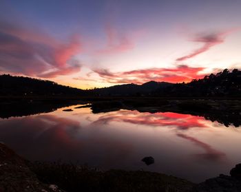 Scenic view of lake at sunset