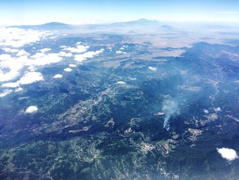 Aerial view of sea and mountains